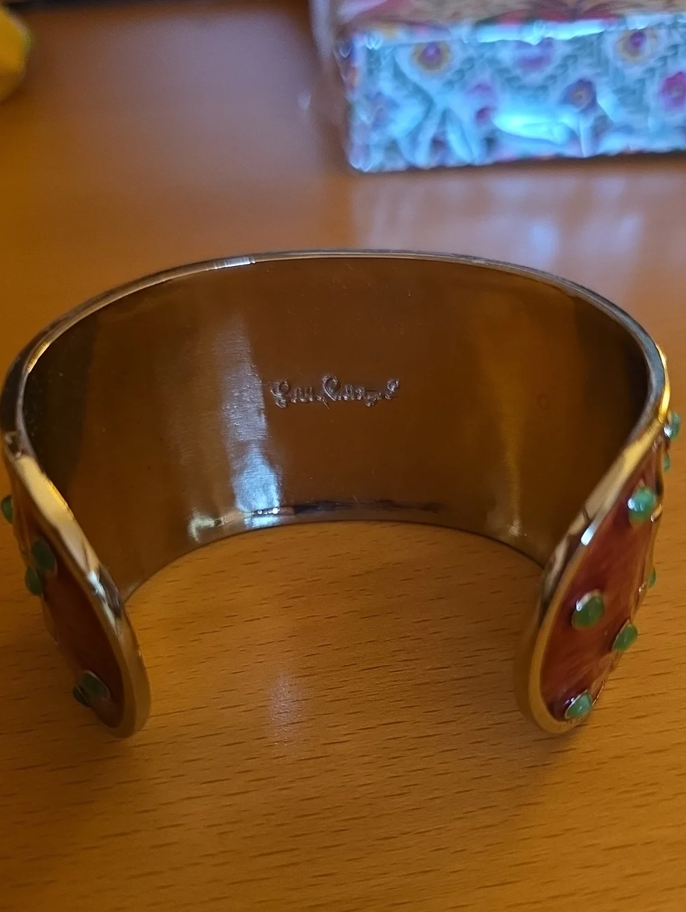 Lilly Pulitzer NWT Raspberry and Green Enamel Jackie Cuff In Lilly Bag